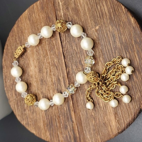 B2402 edwardian aurora borealis pearl and‎ 14k gold closure bracelet - Picture 1 of 5